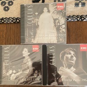 Maria Callas, 3 individual CD’s.  Live in Paris London, and  Rome.